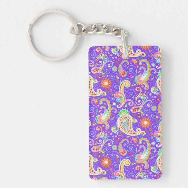 Cute colourful paisley pattern neck tie key ring (Front)
