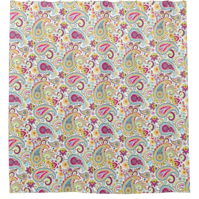 Cute colourful paisley pattern shower curtain (Front)