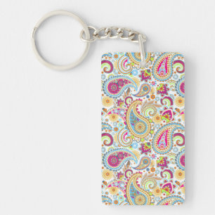 Cute colourful paisley pattern tablecloth key ring