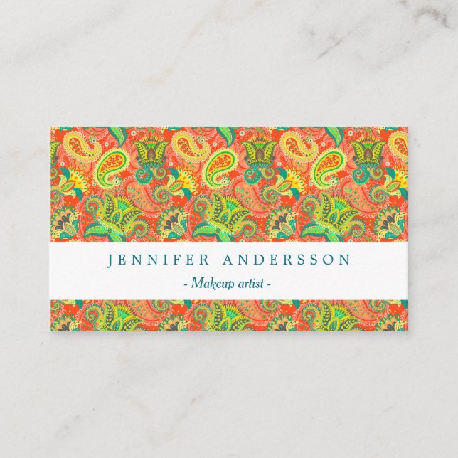 Cute colourful paisley patterns business card (Front)