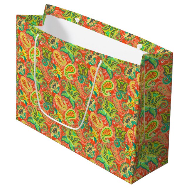 Cute colourful paisley patterns large gift bag (Front Angled)