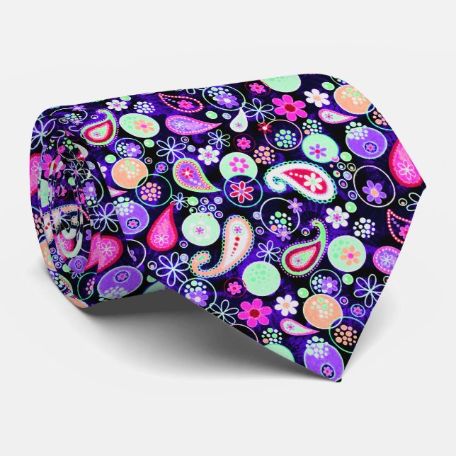 Cute colourful paisley patterns tie (Rolled)