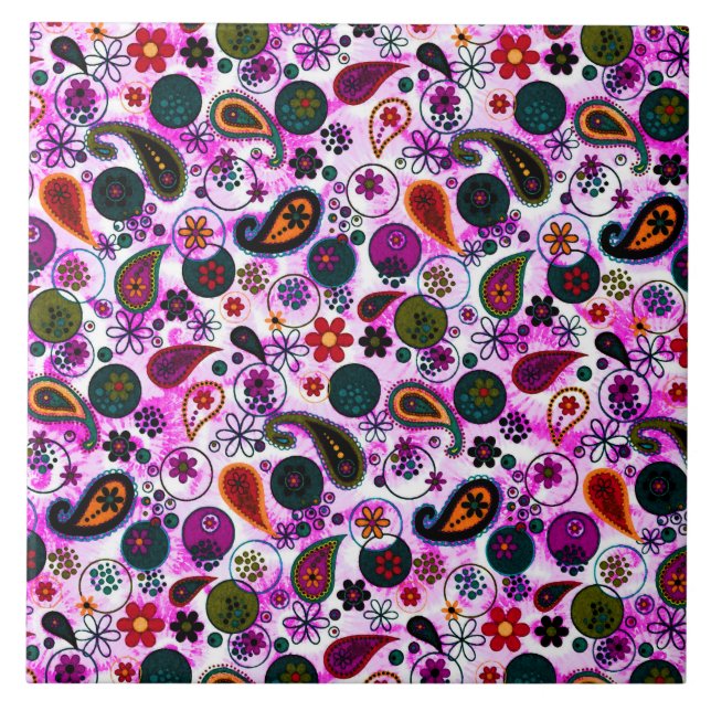 Cute colourful paisley patterns tile (Front)