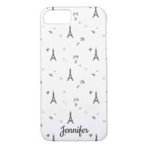 Cute Colourful Paris Travel Pattern with Name iPhone 8/7 Case