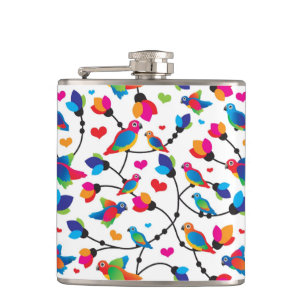 cute colourful parrot bird hip flask