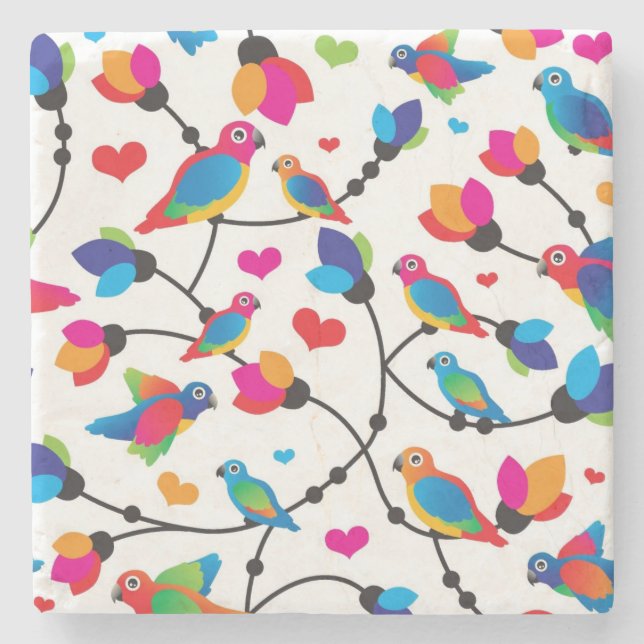 cute colourful parrot bird stone coaster (Front)