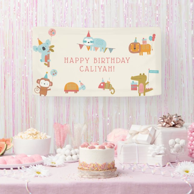 Cute & Colourful Party Animals Kids Birthday Party Banner (Party)