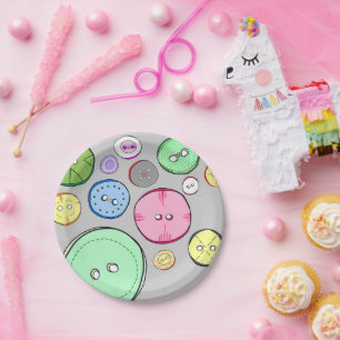 Cute Colourful Pastel Button Illustration Paper Plate
