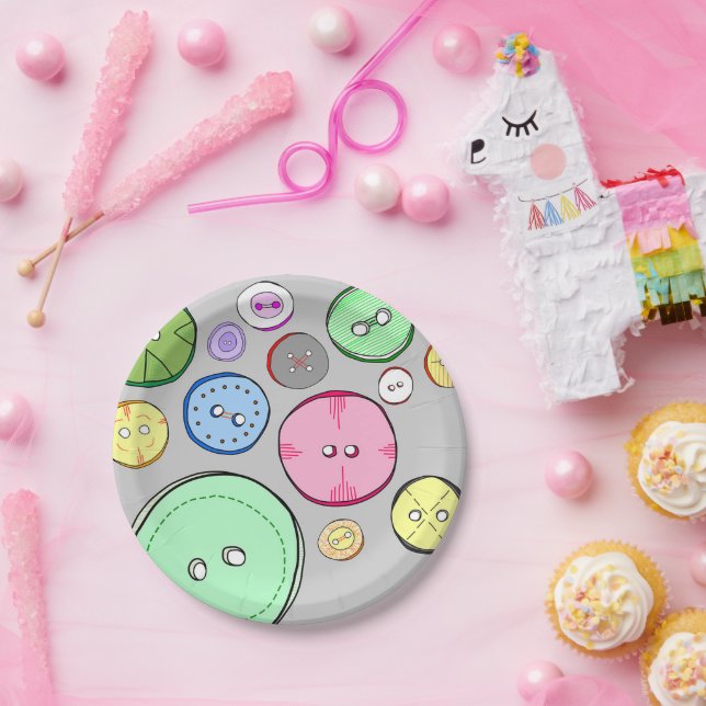 Cute Colourful Pastel Button Illustration Paper Plate (Party)