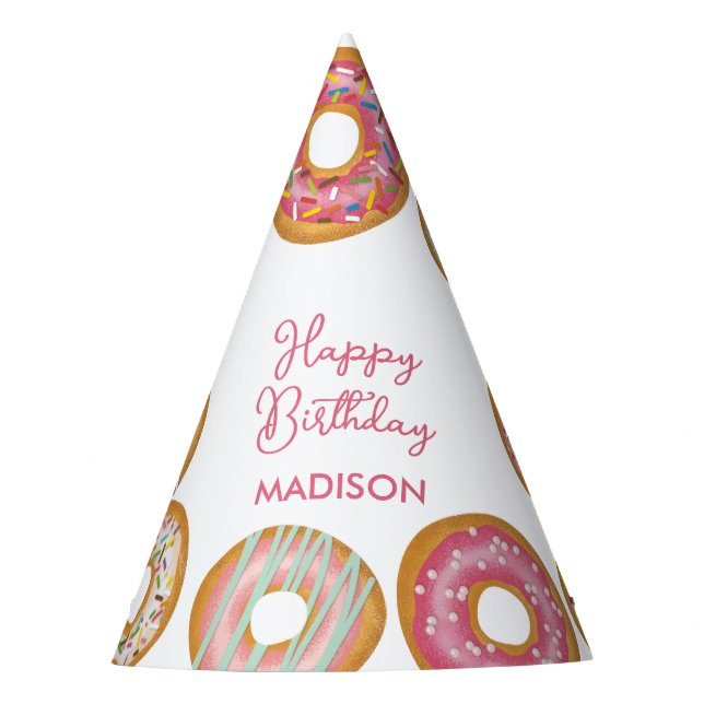 Cute Colourful Pastel Doughnuts Birthday Party Hat (Front)