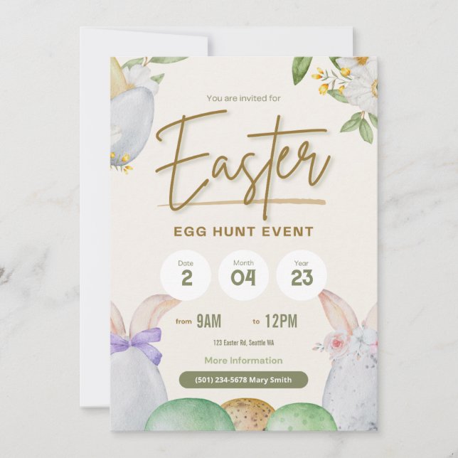 Cute Colourful Pastel Easter Egg Hunt Invitation  (Front)
