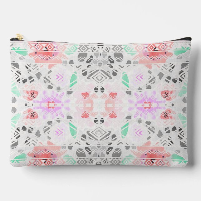 Cute colourful pastel floral aztec accessory pouch (Front)