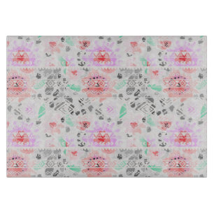 Cute colourful pastel floral aztec cutting board