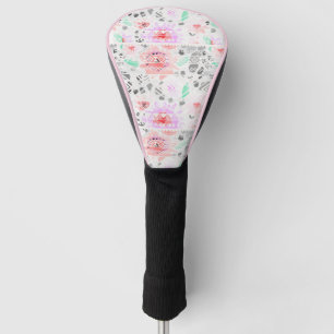 Cute colourful pastel floral aztec golf head cover