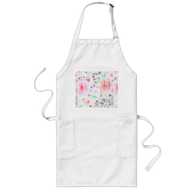 Cute colourful pastel floral aztec long apron (Front)