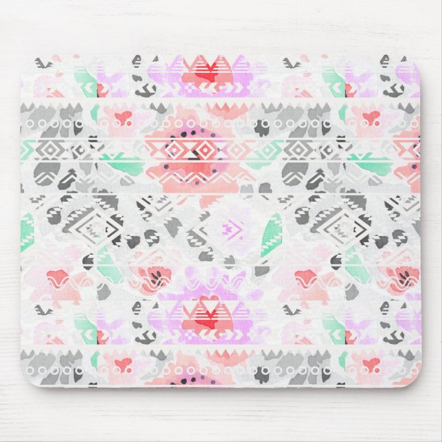 Cute colourful pastel floral aztec mouse mat (Front)