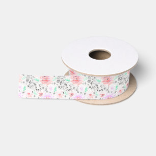 Cute colourful pastel floral aztec satin ribbon