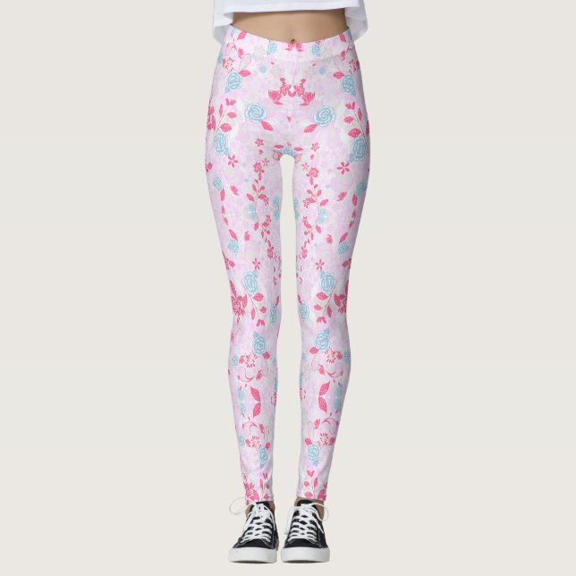 Cute colourful pastel floral pattern leggings (Front)