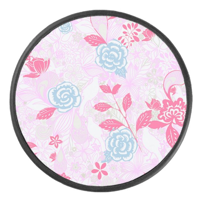 Cute colourful pastel floral pattern Low-Top sneak Hockey Puck (Front)