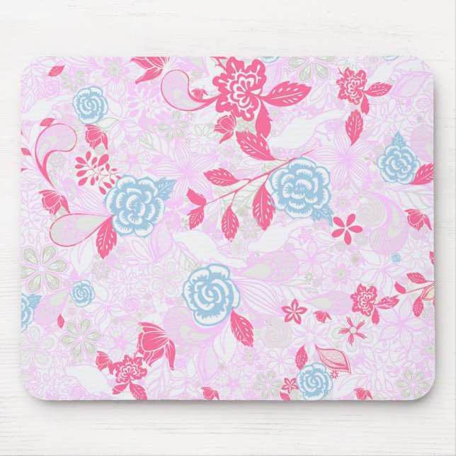 Cute colourful pastel floral pattern mouse mat (Front)