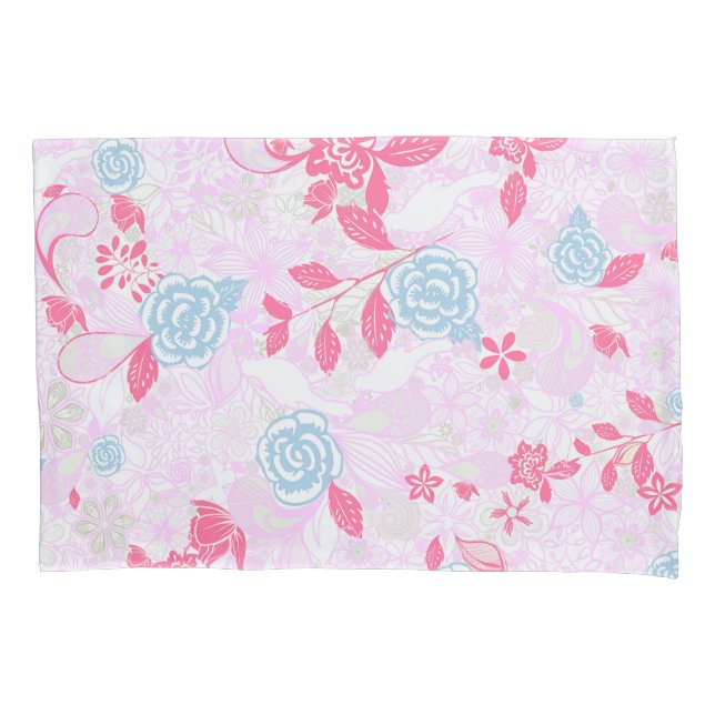 Cute colourful pastel floral pattern pillowcase (Front-Left)