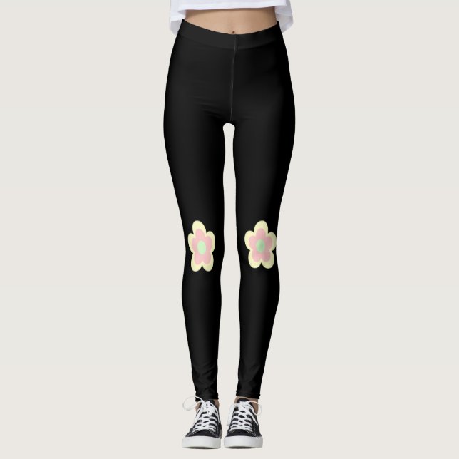 Cute colourful pastel flower gradient pattern  leggings (Front)