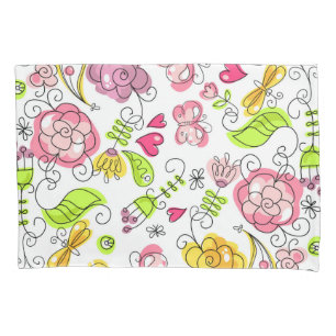 Cute Colourful Pastel Flowers Hears & Butterfly's Pillowcase