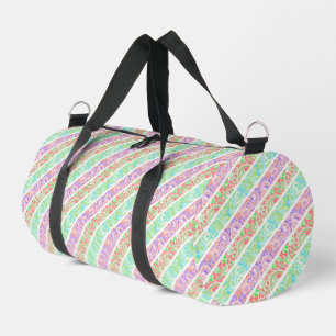 Cute colourful pastel flowers stripes duffle bag