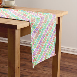 Cute colourful pastel flowers stripes long table runner