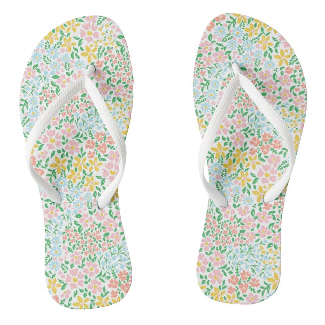 Cute Colourful Pastel Garden Flower Pattern Flip Flops (Footbed)