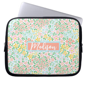 Cute Colourful Pastel Garden Flower Pattern Laptop Sleeve