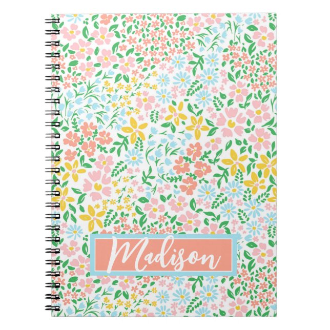 Cute Colourful Pastel Garden Flower Pattern Notebook (Front)