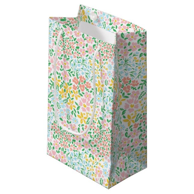 Cute Colourful Pastel Garden Flower Pattern Small Gift Bag (Front Angled)