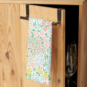Cute Colourful Pastel Garden Flower Pattern Tea Towel