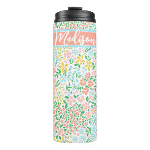 Cute Colourful Pastel Garden Flower Pattern Thermal Tumbler