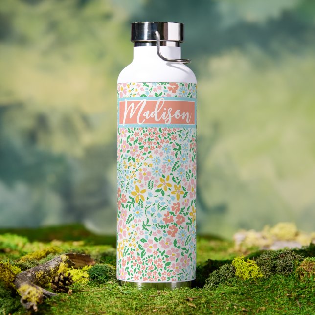 Cute Colourful Pastel Garden Flower Pattern Water Bottle (Outdoor)