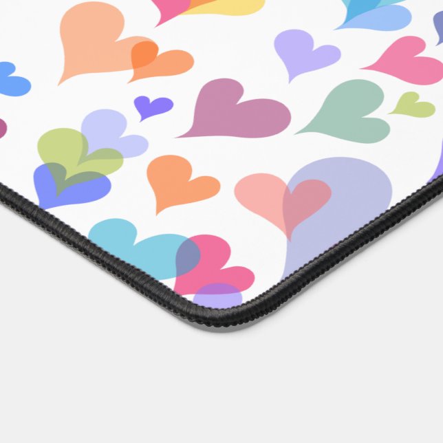   Cute & Colourful Pastel Heart Pattern Girly Kawa Desk Mat (Corner)