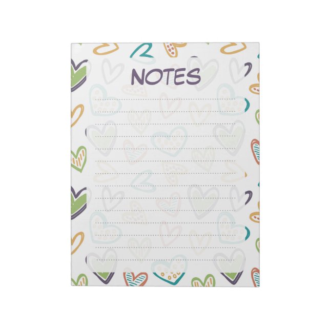 Cute Colourful Pastel Hearts Lined Notes Notepad (Rotated)