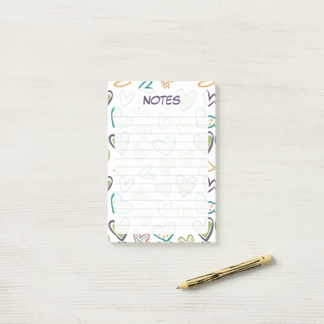 Cute Colourful Pastel Hearts Lined Notes Notepad (On Desk)