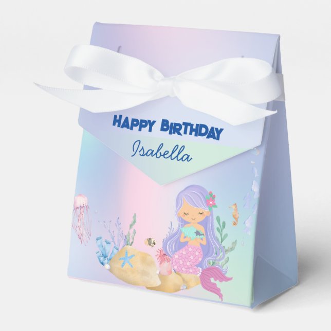 Cute colourful pastel mermaid Rainbow Birthday  Favour Box (Front Side)