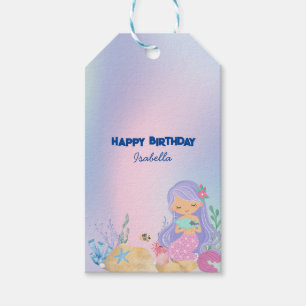 Cute colourful pastel mermaid Rainbow Birthday  Gift Tags