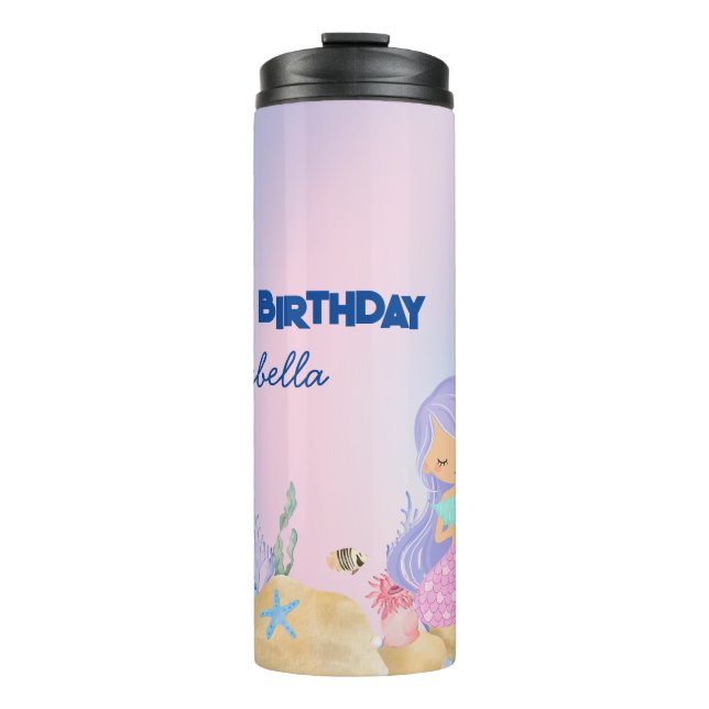 Cute colourful pastel mermaid Rainbow Birthday  Thermal Tumbler (Front)