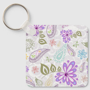 Cute colourful pastel paisley patterns key ring