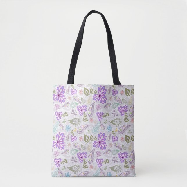 Cute colourful pastel paisley patterns tote bag (Front)