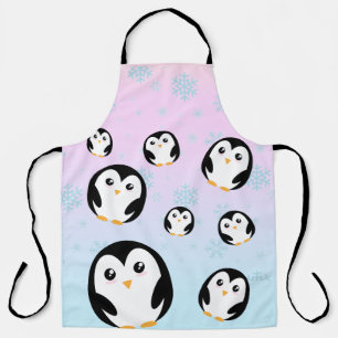 Cute colourful pastel penguin gradient pattern apron