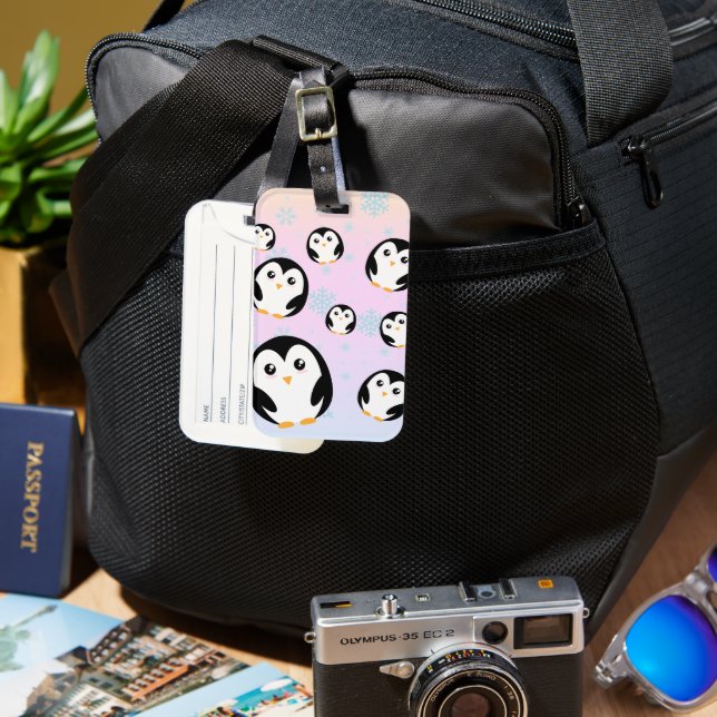 Cute colourful pastel penguin gradient pattern luggage tag (Front & Back)