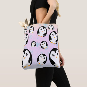 Cute colourful pastel penguin gradient pattern tote bag