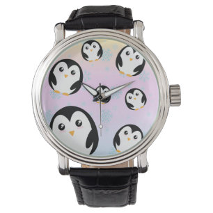 Cute colourful pastel penguin gradient pattern watch