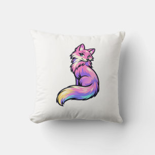 ​Cute Colourful Pastel Rainbow Fox Watercolor Thro Cushion