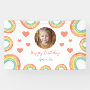 Cute Colourful Pastel Rainbow Girls Photo Birthday Banner